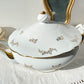 Soupière en porcelaine blanche dorée J&Ciem France 1950 motif fleuri