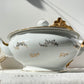 Soupière en porcelaine blanche dorée J&Ciem France 1950 motif fleuri