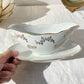 Saucière en porcelaine blanche dorée J&Ciem France 1950 motif fleuri