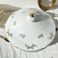 Soupière en porcelaine blanche dorée J&Ciem France 1950 motif fleuri