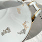 Soupière en porcelaine blanche dorée J&Ciem France 1950 motif fleuri