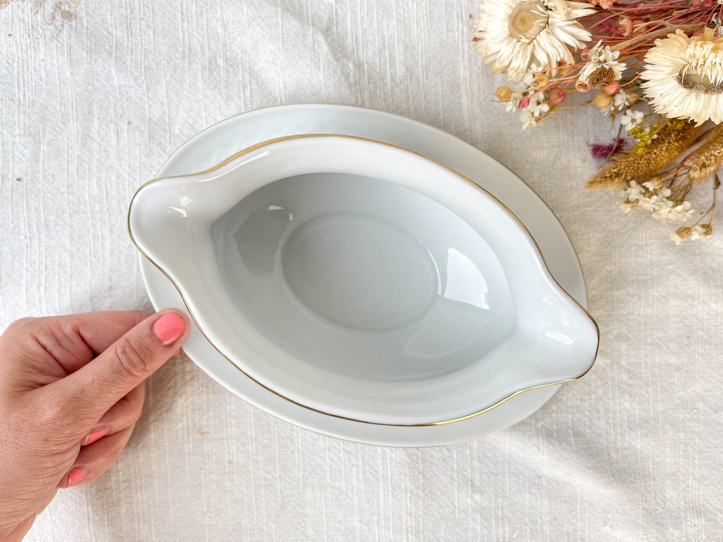 Saucière porcelaine blanche dorée BAVARIA modèle "Annabell"