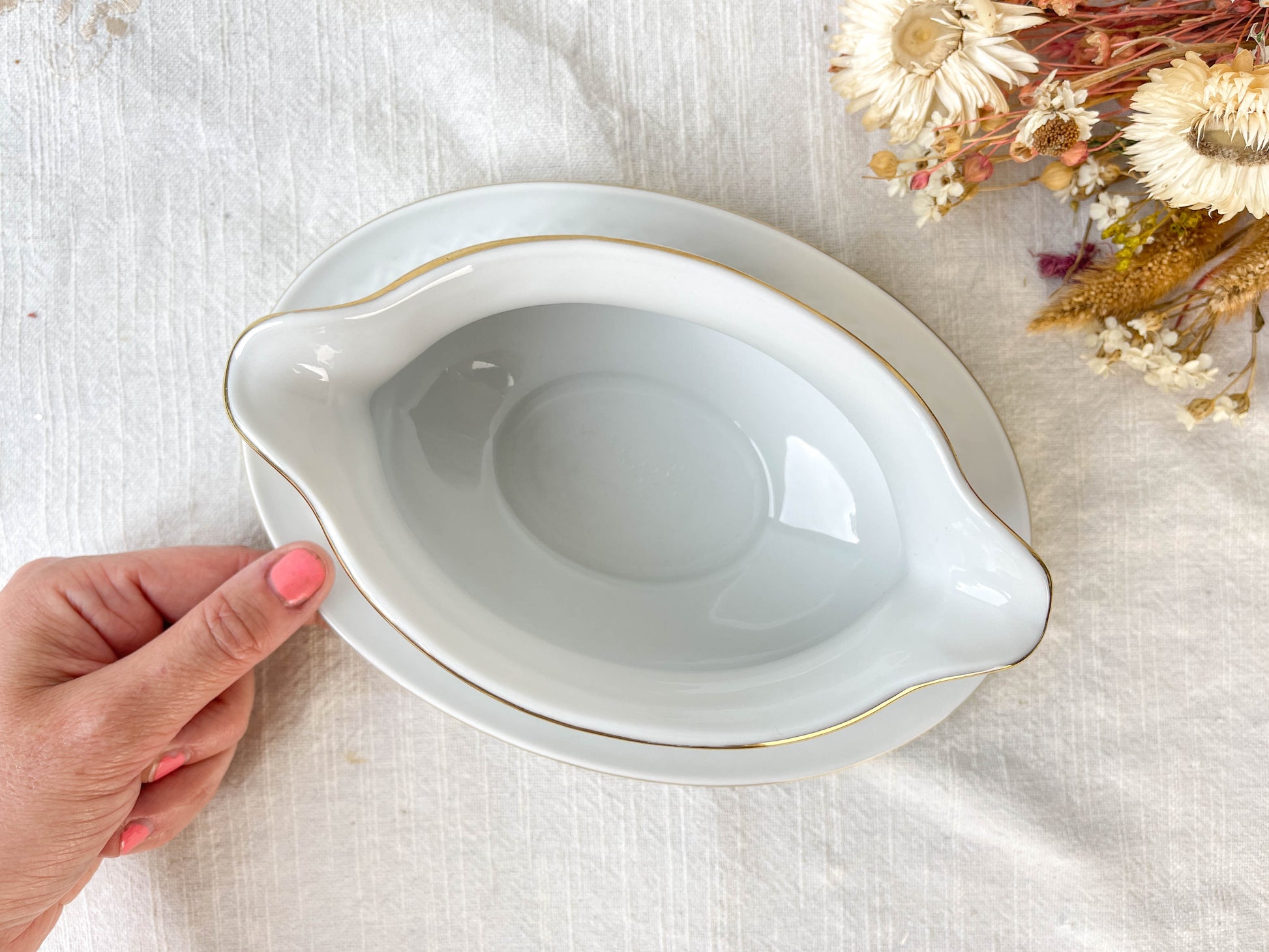 Saucière porcelaine blanche dorée BAVARIA modèle "Annabell"