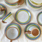 Service à café vintage en grès moucheté gris rayures vertes bleues des années 1950 - Tasses à café en grès vintage - théière vintage grès