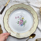 Plat rond porcelaine vintage fleuri blanche jaune doré L'Amandinoise 38754 France 1950s 