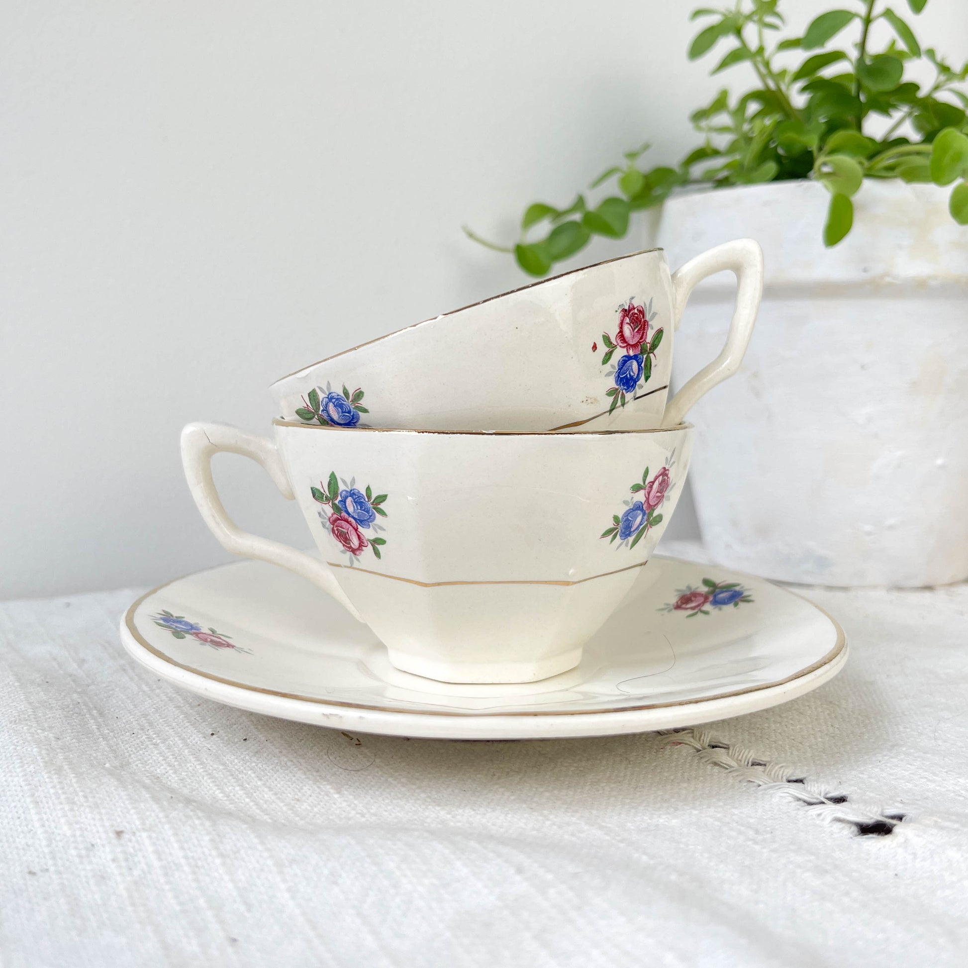 Service à thé vintage en porcelaine fleurie DIGOIN SARREGUEMINES