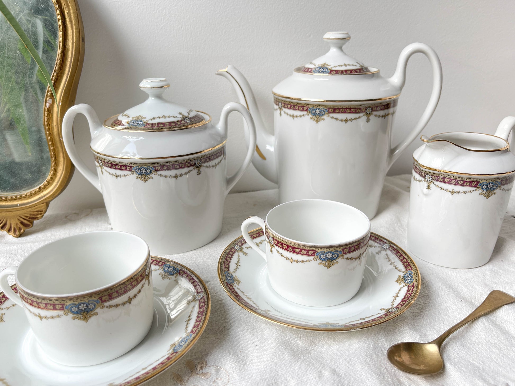 Service à thé café 2 personnes en porcelaine vintage UML France