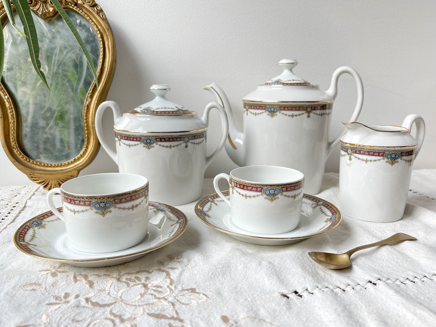 Service à thé café 2 personnes en porcelaine vintage UML France