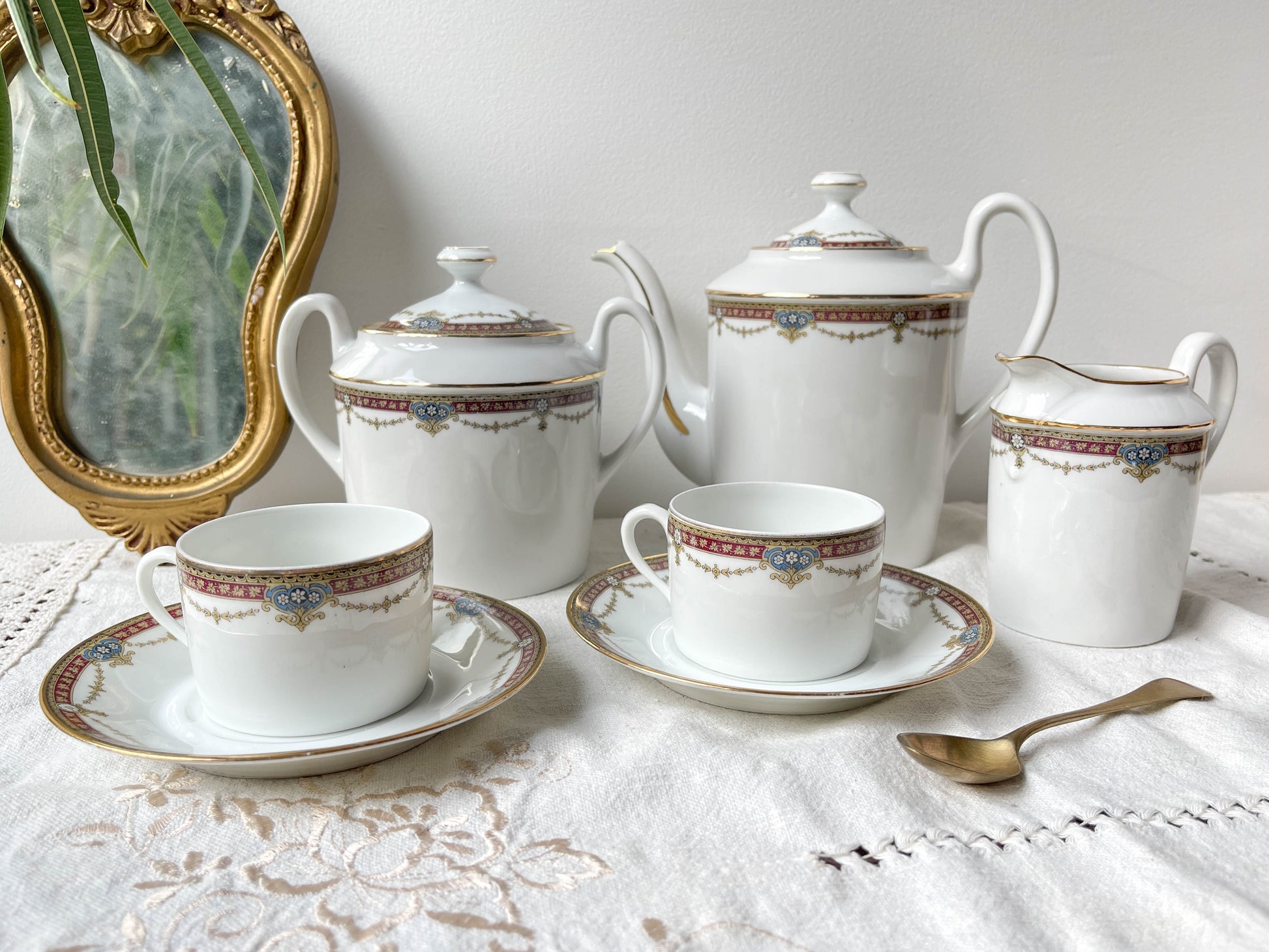 Service à thé café 2 personnes en porcelaine vintage UML France