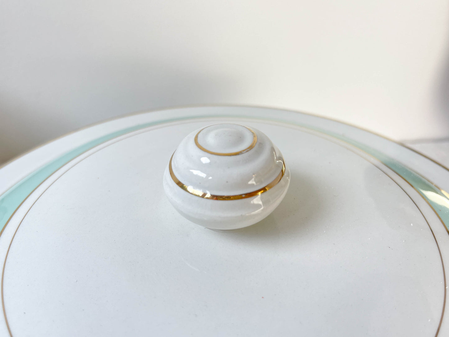 Soupière porcelaine vintage blanche verte LUNEVILLE EPINAY France 1950s