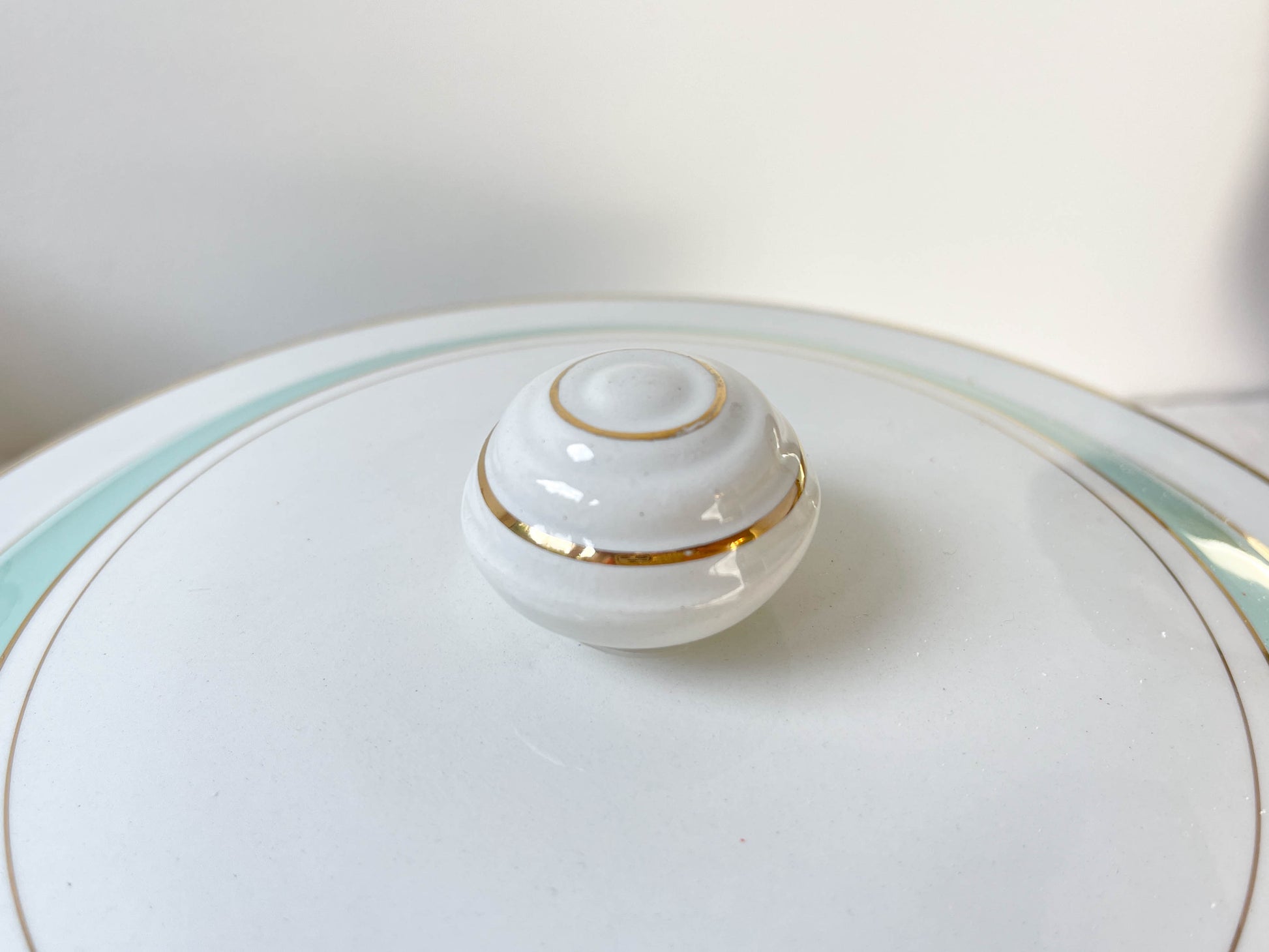 Soupière porcelaine vintage blanche verte LUNEVILLE EPINAY France 1950s
