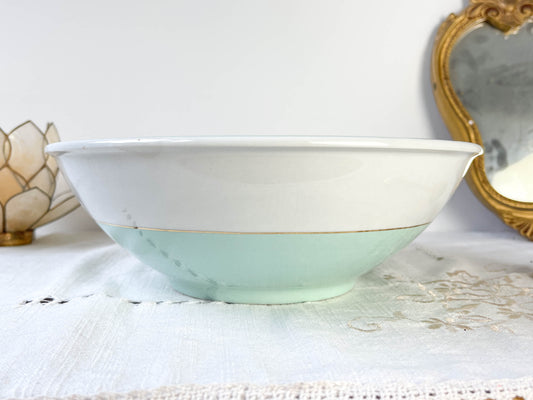 Saladier porcelaine vintage blanche verte LUNEVILLE EPINAY France 1950s