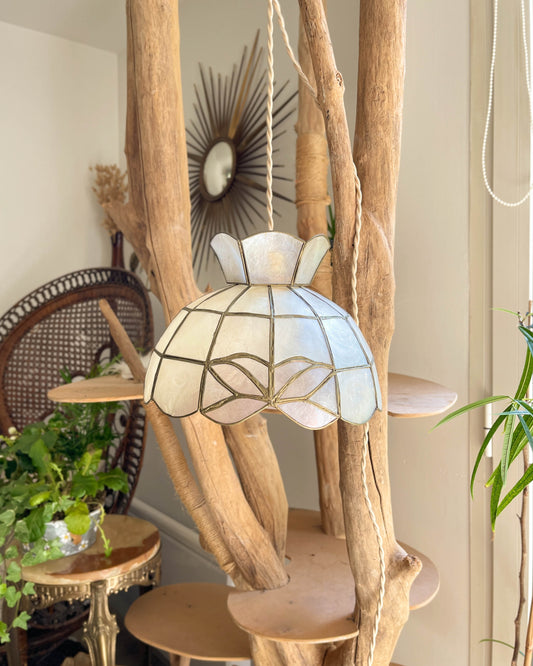 Suspension nacre de Capiz et laiton vintage bicolore style Art déco