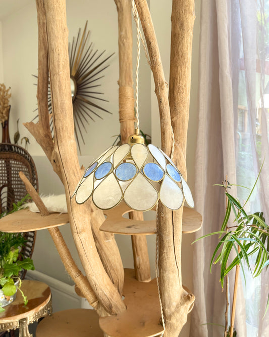 Suspension nacre de Capiz et laiton vintage bicolore style Art déco
