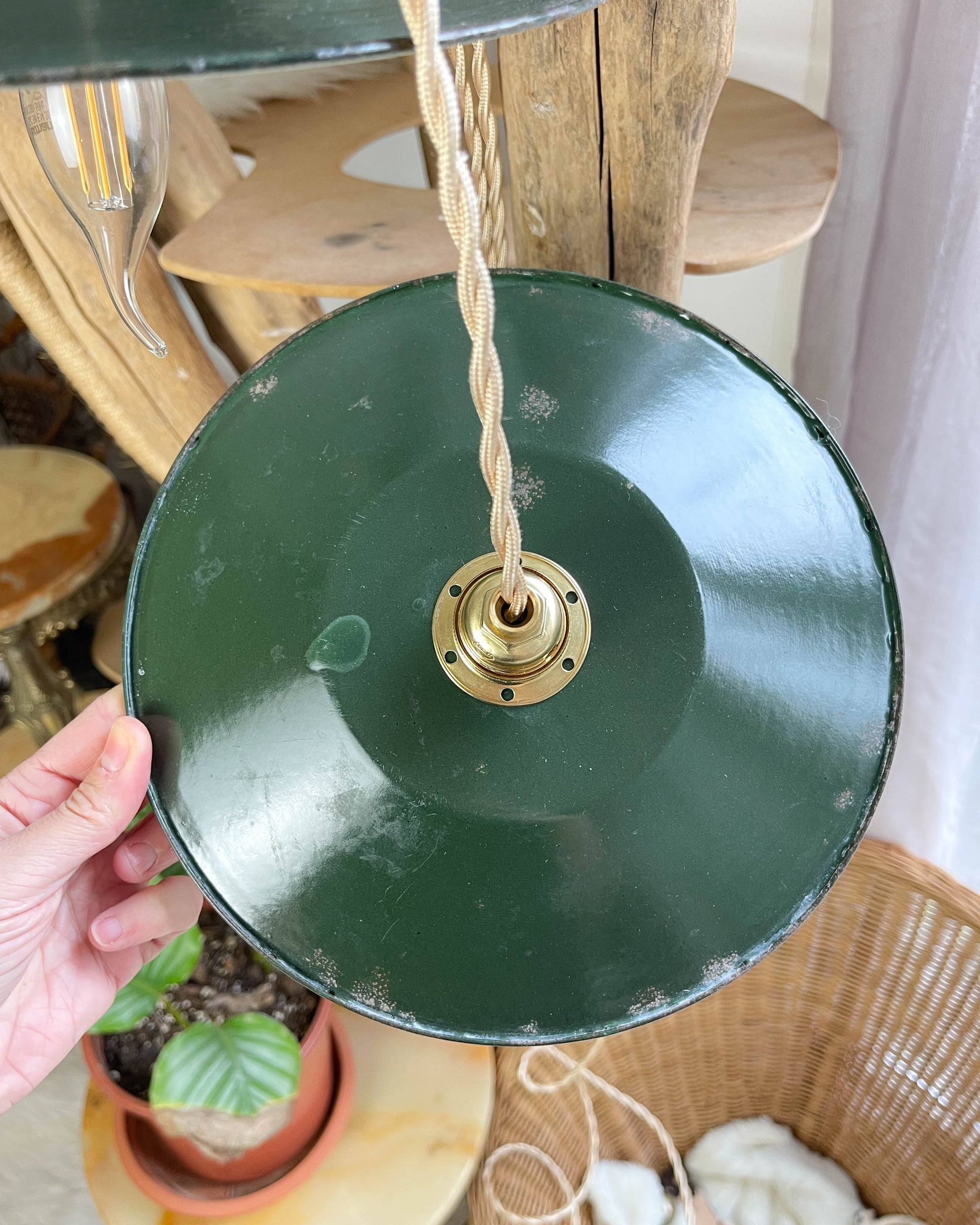 Baladeuse abat-jour vintage en tôle émaillée verte personnalisable