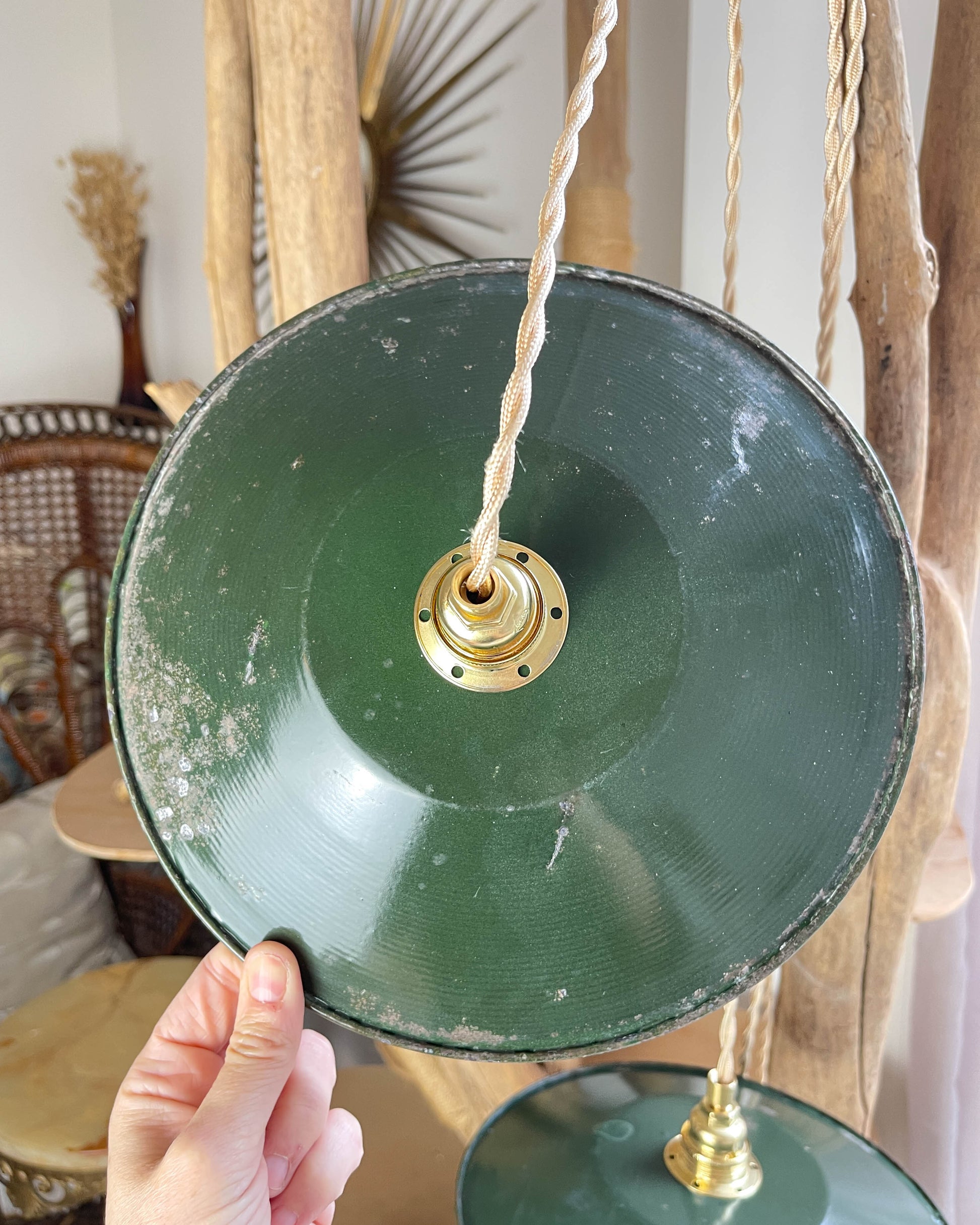 Baladeuse abat-jour vintage en tôle émaillée verte personnalisable