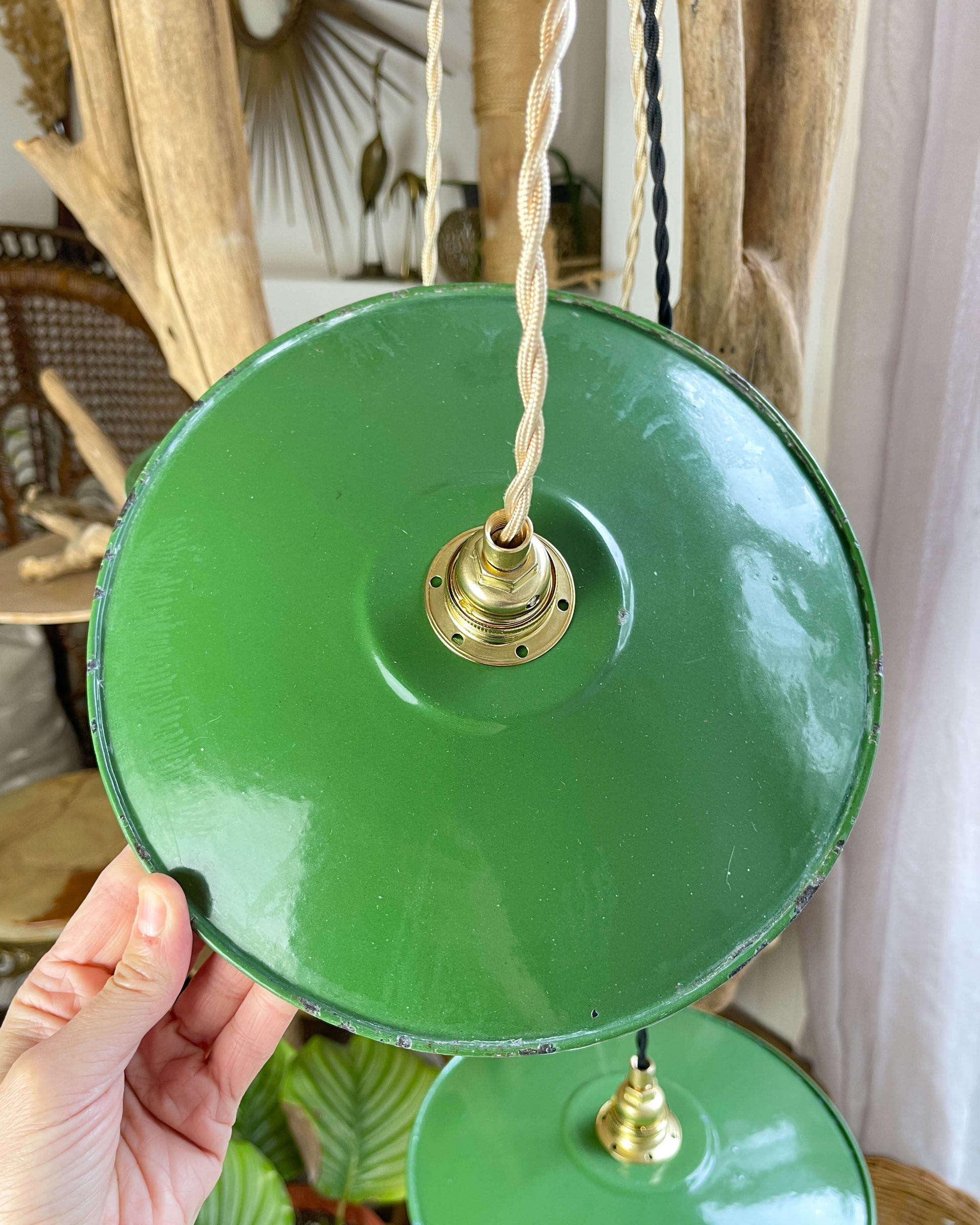 Baladeuse abat-jour vintage en tôle émaillée verte personnalisable