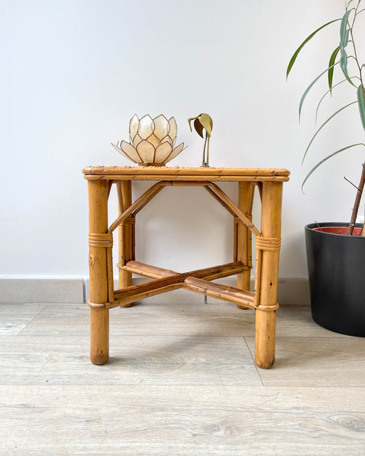 Table d'appoint rotin vintage 1970