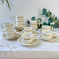 Service à café St Amand 10 personnes – Porcelaine vintage blanche et dorée