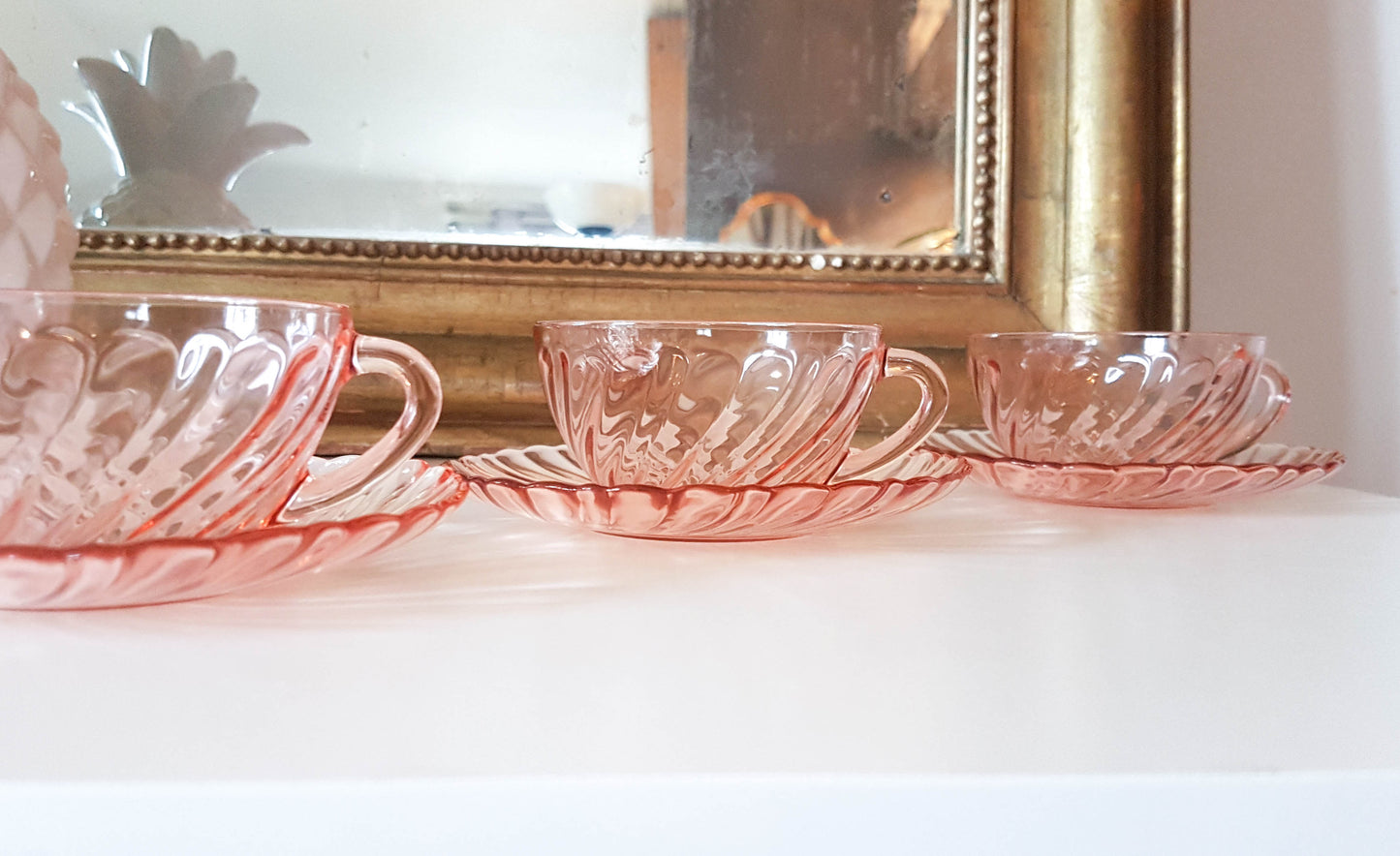 6 Tasses et sous-tasses à thé en verre rose Rosaline LUMINARC made in France