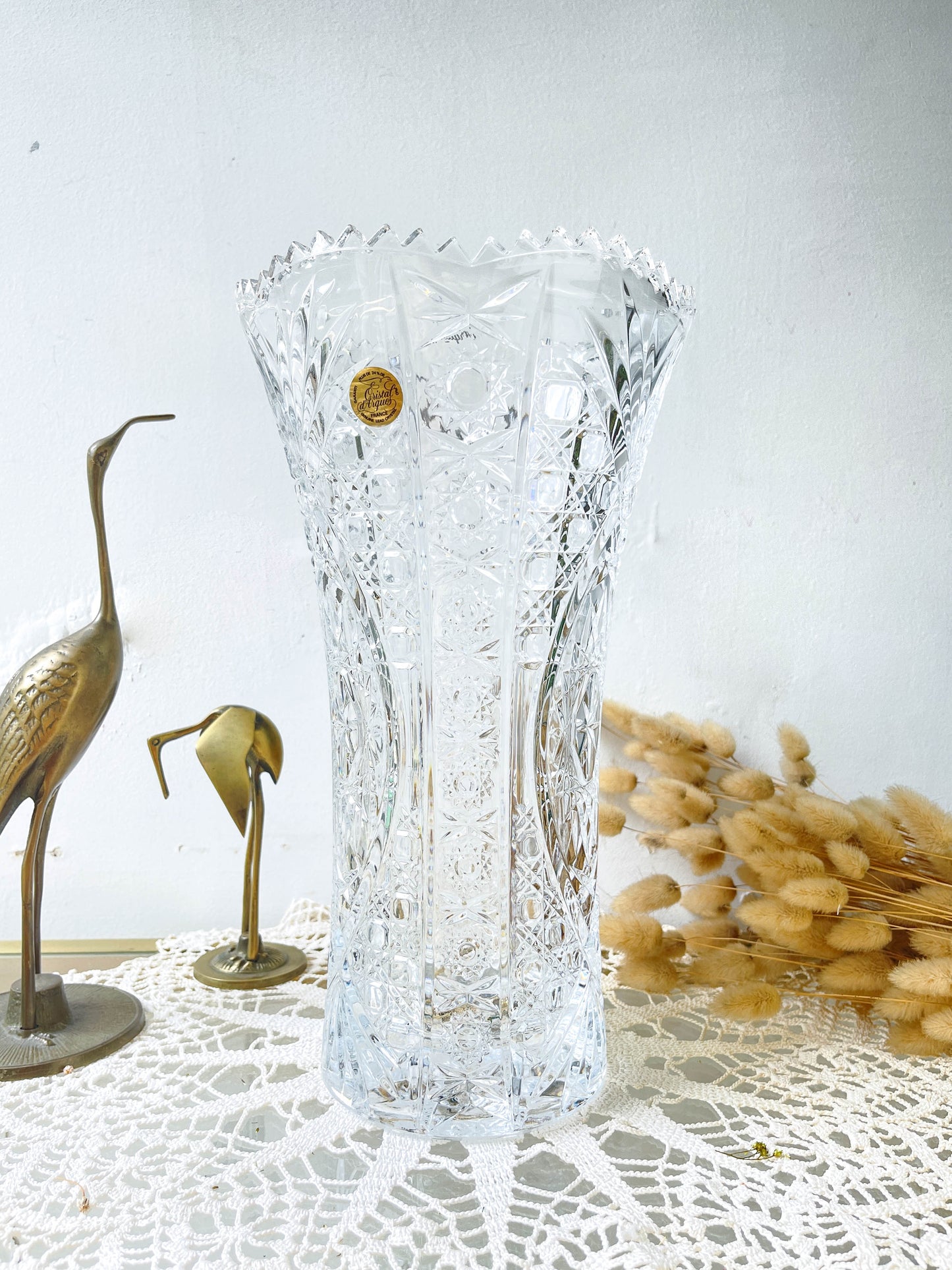 Vase Cristal d'Arques vintage motif ciselé