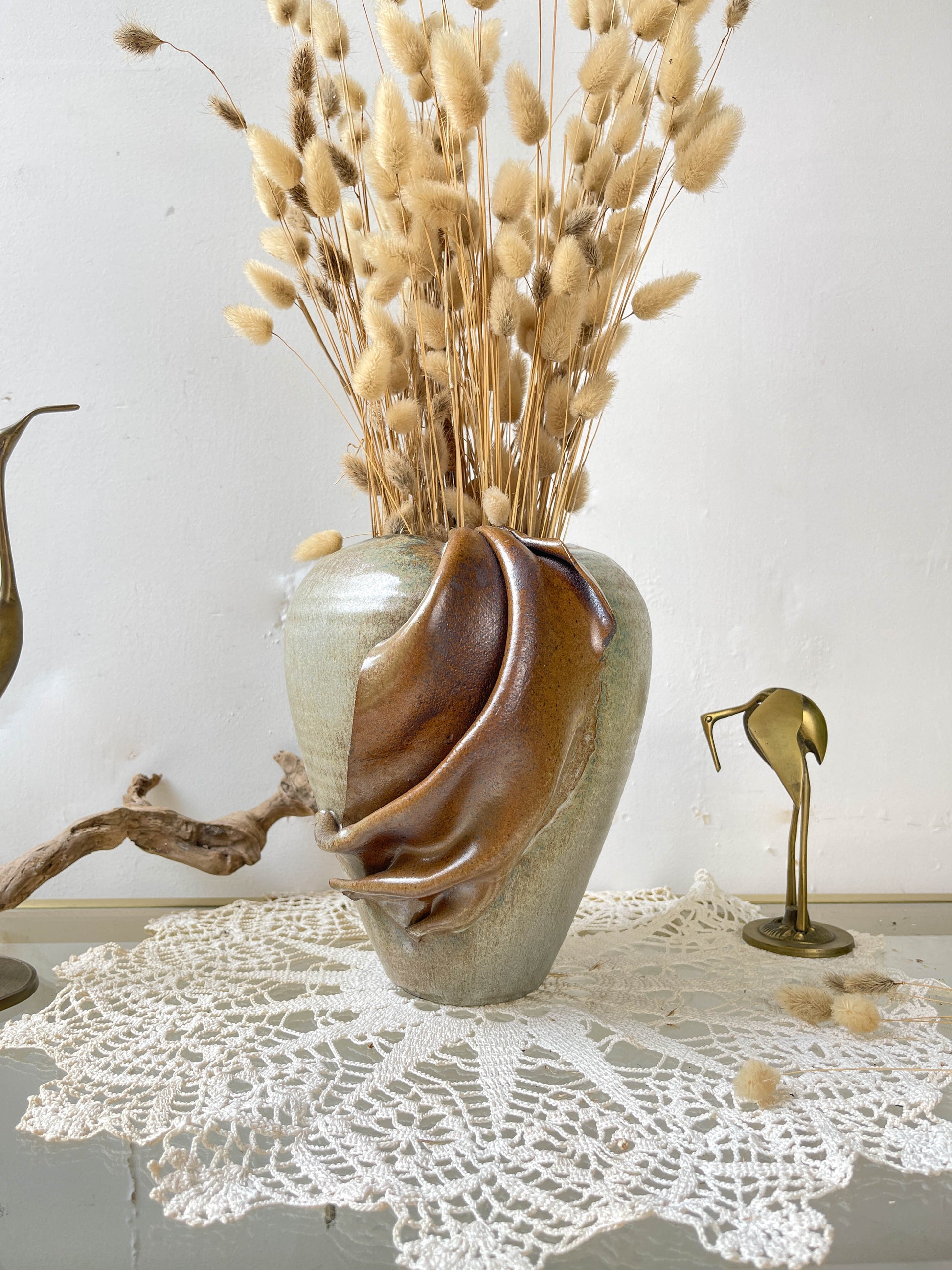 Vase en grès vintage émaillé effet drapé