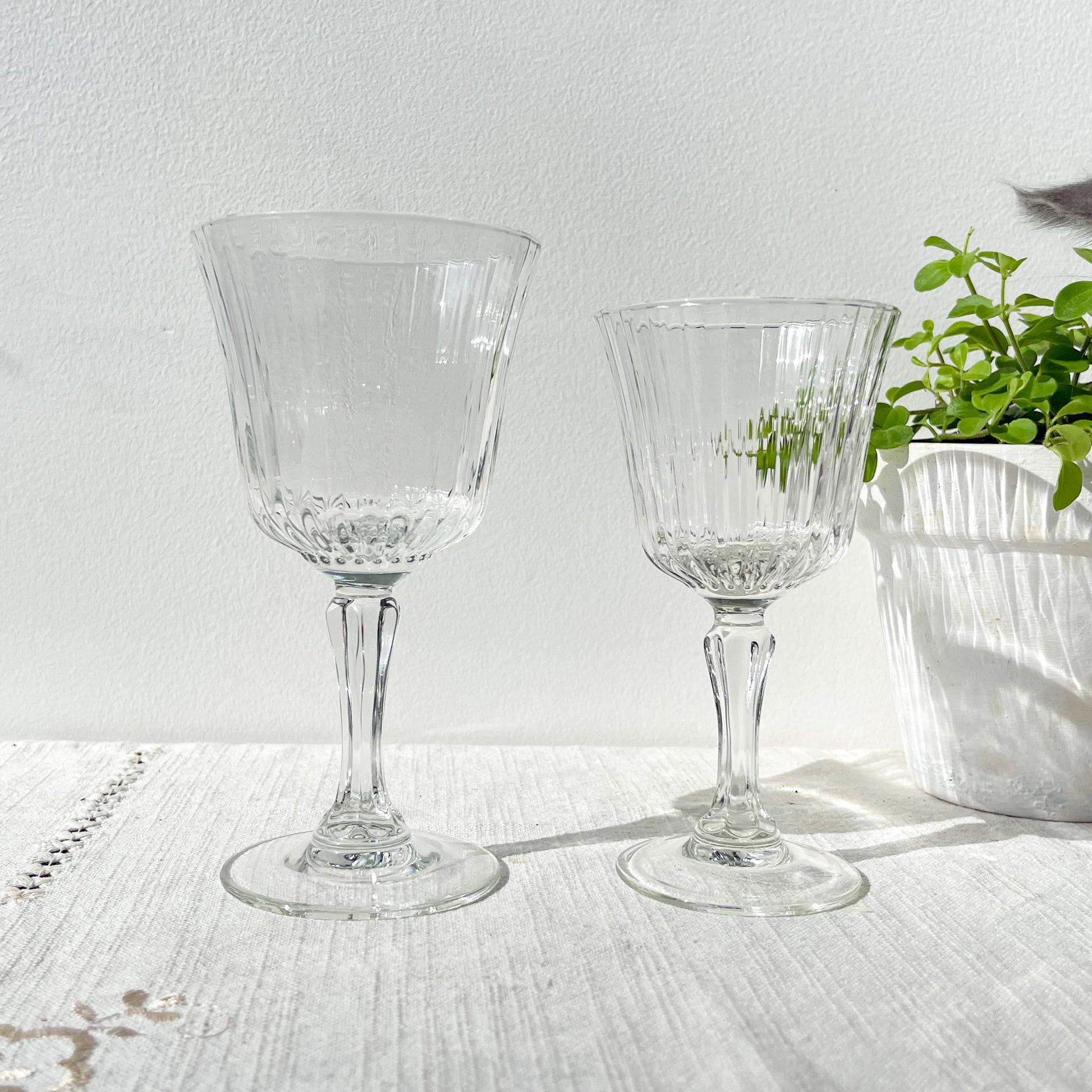 6 Verres à eau vintage en verre cannelé Made in France