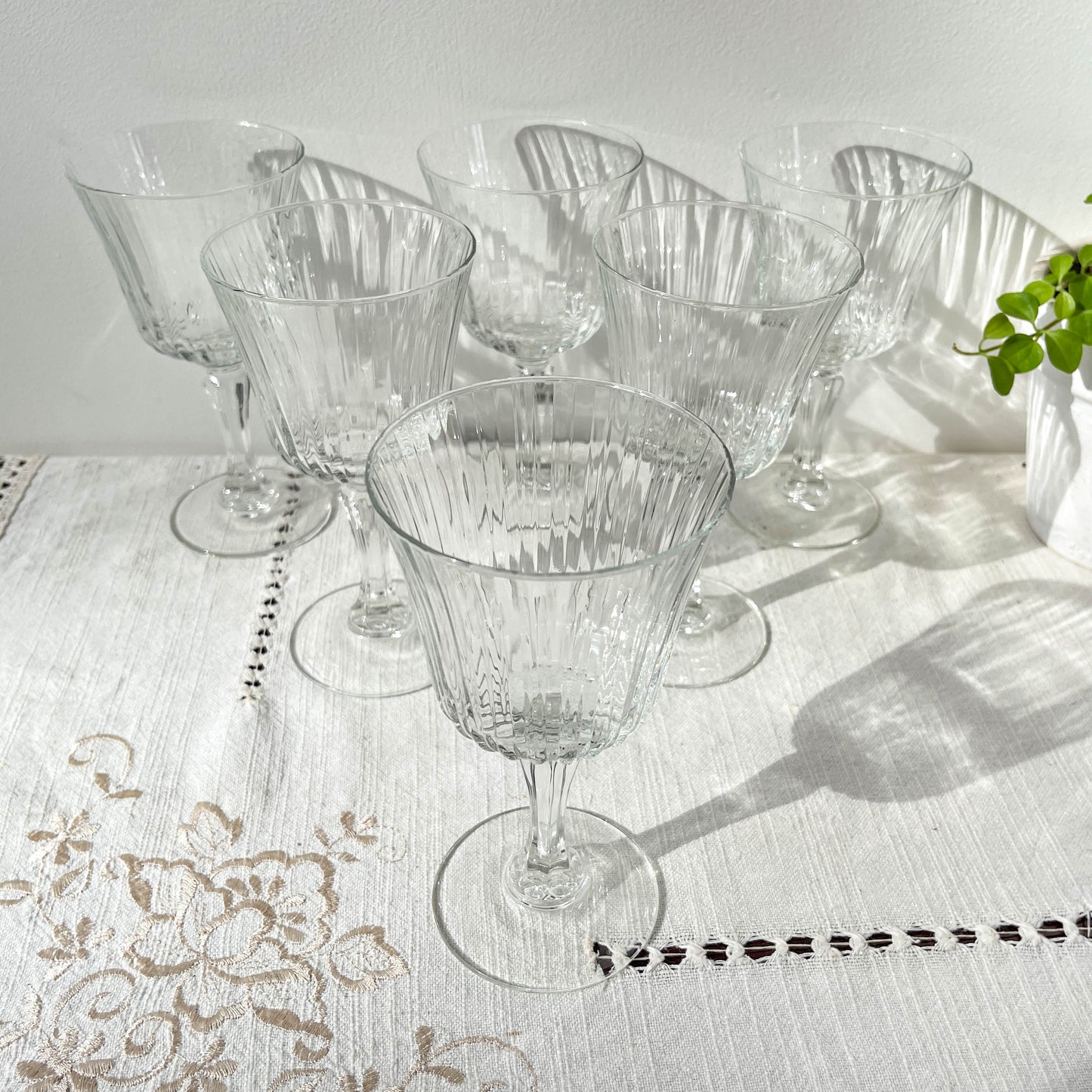 6 Verres à eau vintage en verre cannelé Made in France