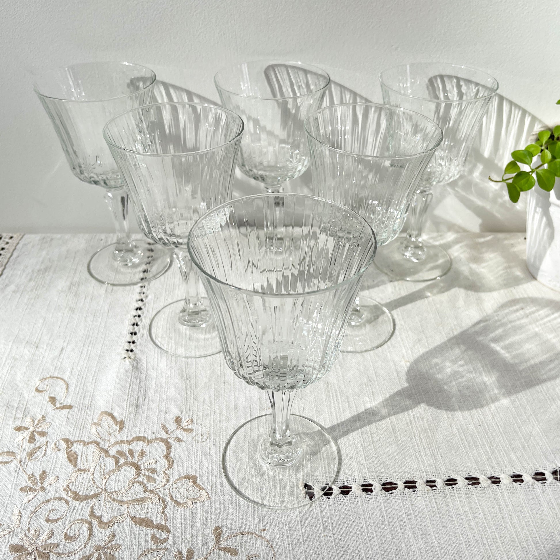 6 Verres à eau vintage en verre cannelé Made in France