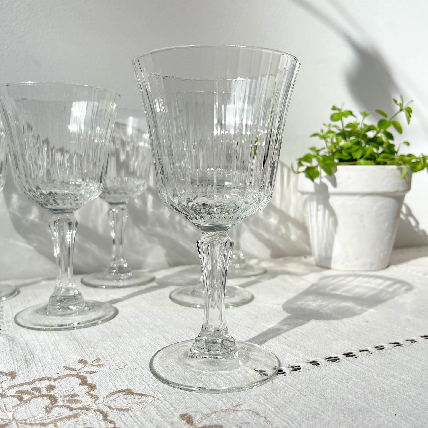 6 Verres à eau vintage en verre cannelé Made in France