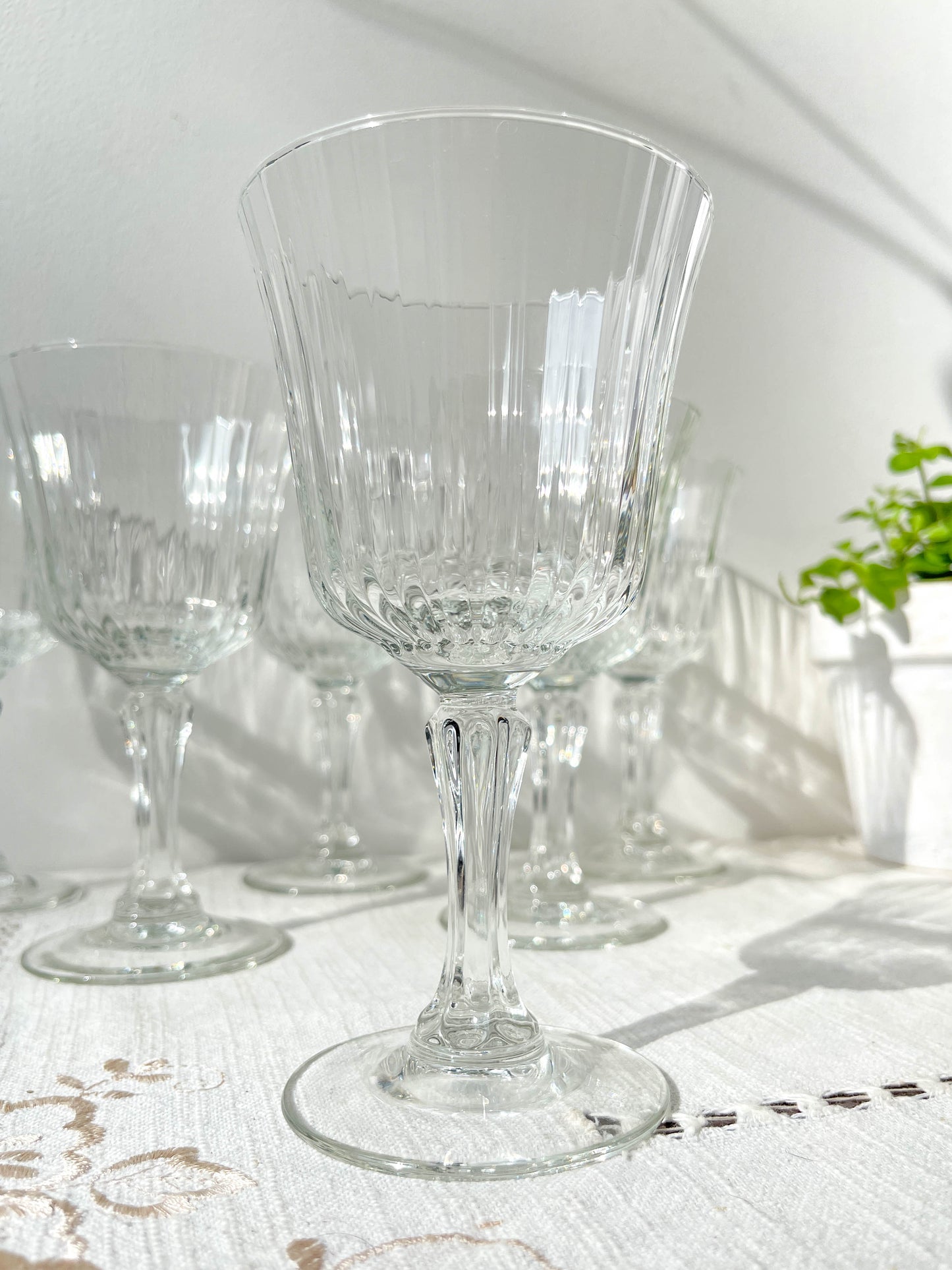 6 Verres à eau vintage en verre cannelé Made in France