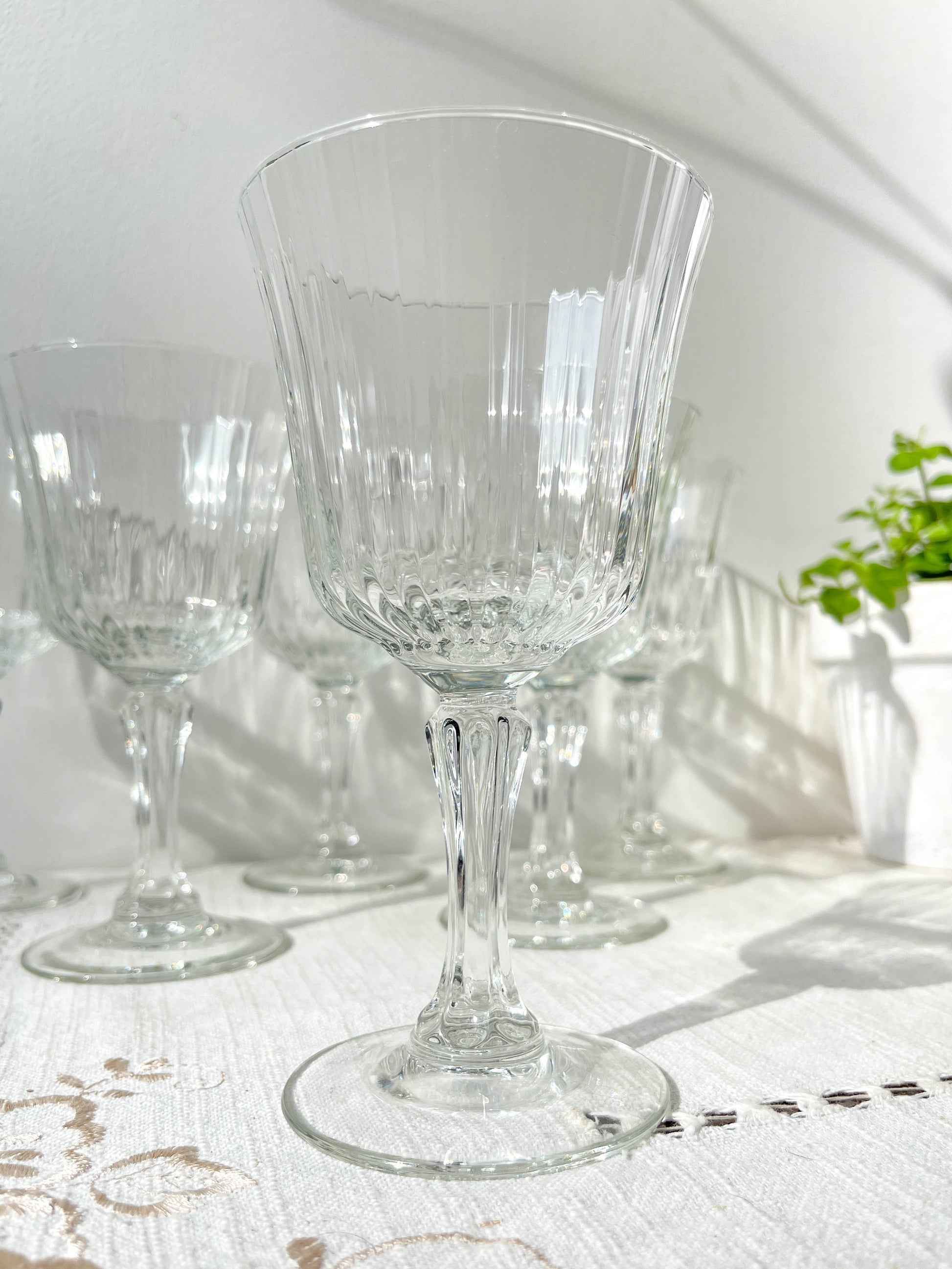 6 Verres à eau vintage en verre cannelé Made in France