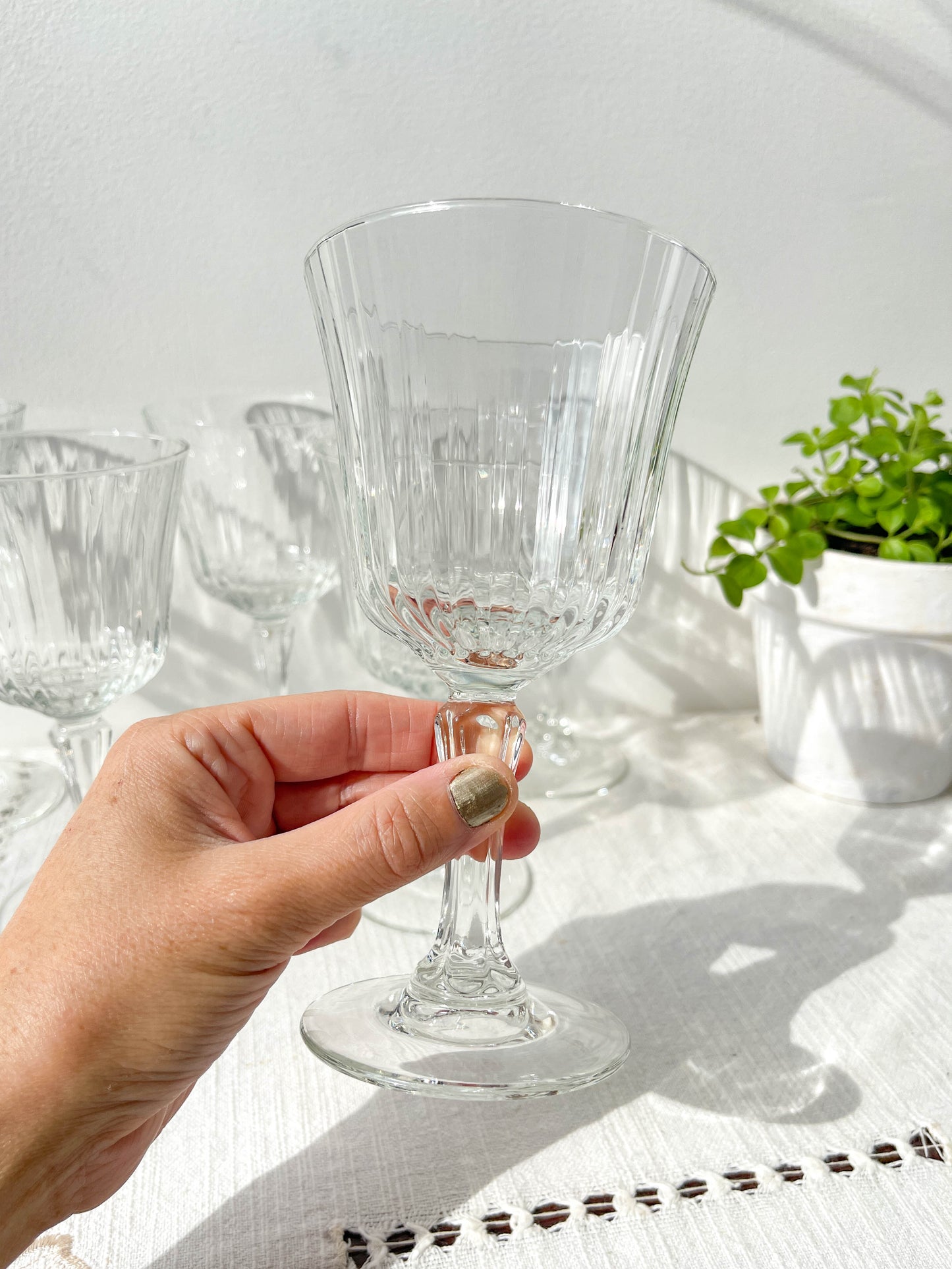 6 Verres à eau vintage en verre cannelé Made in France