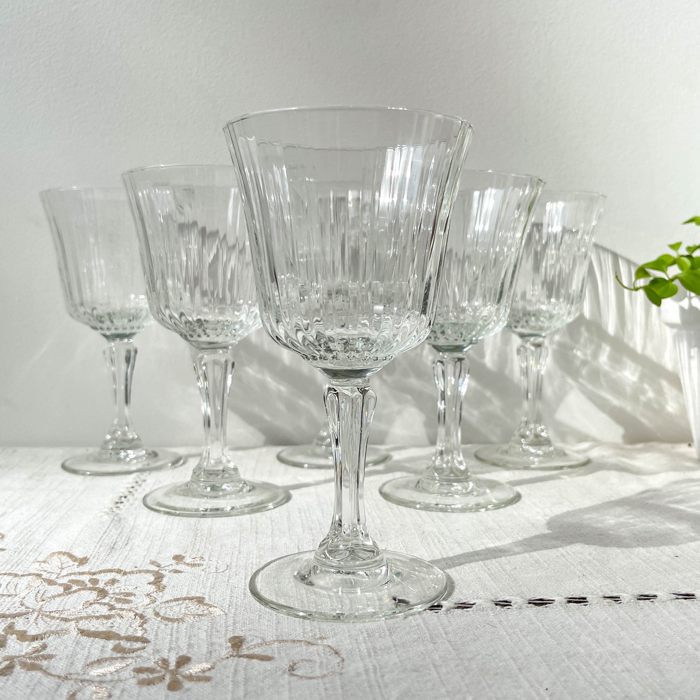 6 Verres à eau vintage en verre cannelé Made in France