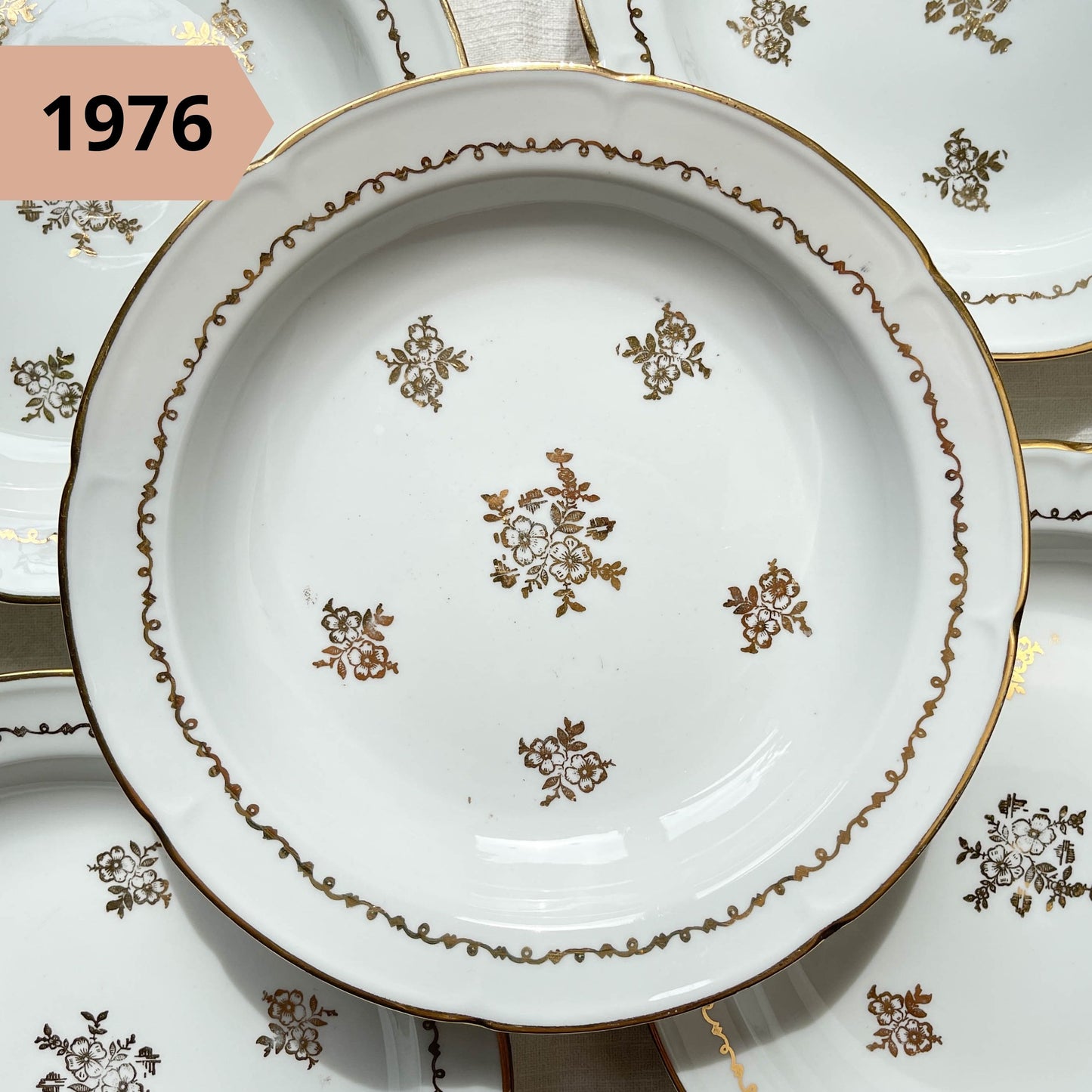 Assiette CREUSE vintage PORCELAINE blanche, dorée – vendue à l’UNITÉ