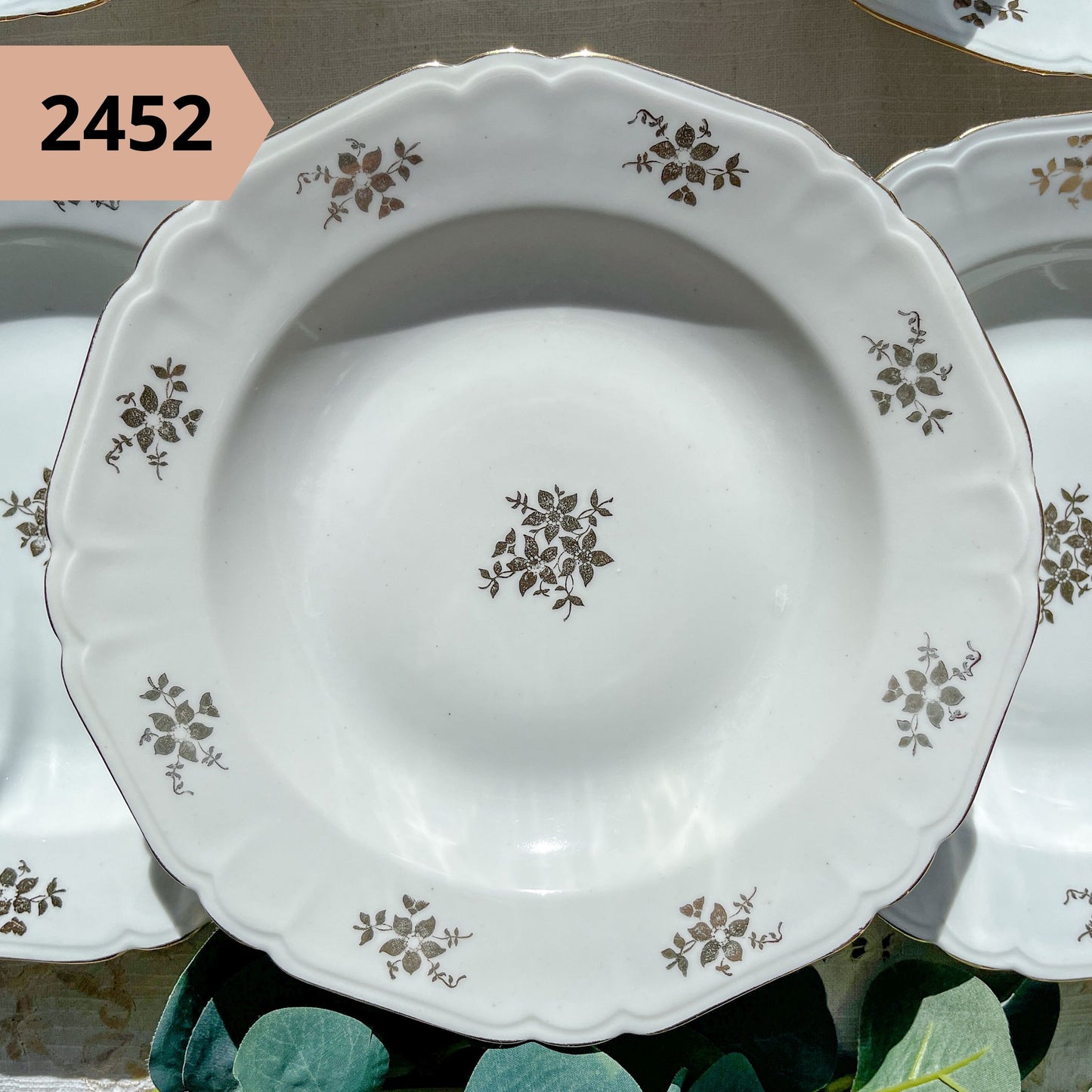 Assiette CREUSE vintage PORCELAINE blanche, dorée – vendue à l’UNITÉ