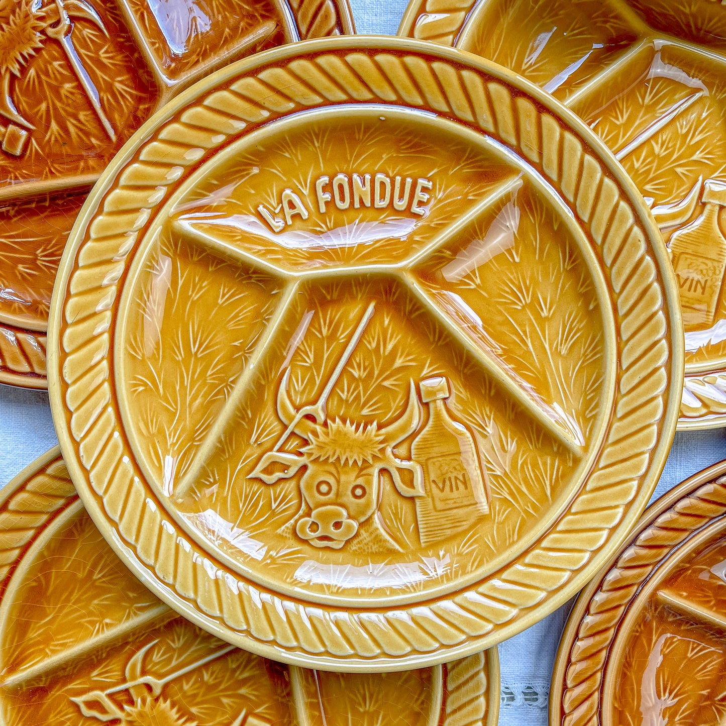 Assiette à fondue vintage Sarreguemines France 1970 – vendue à l’unité