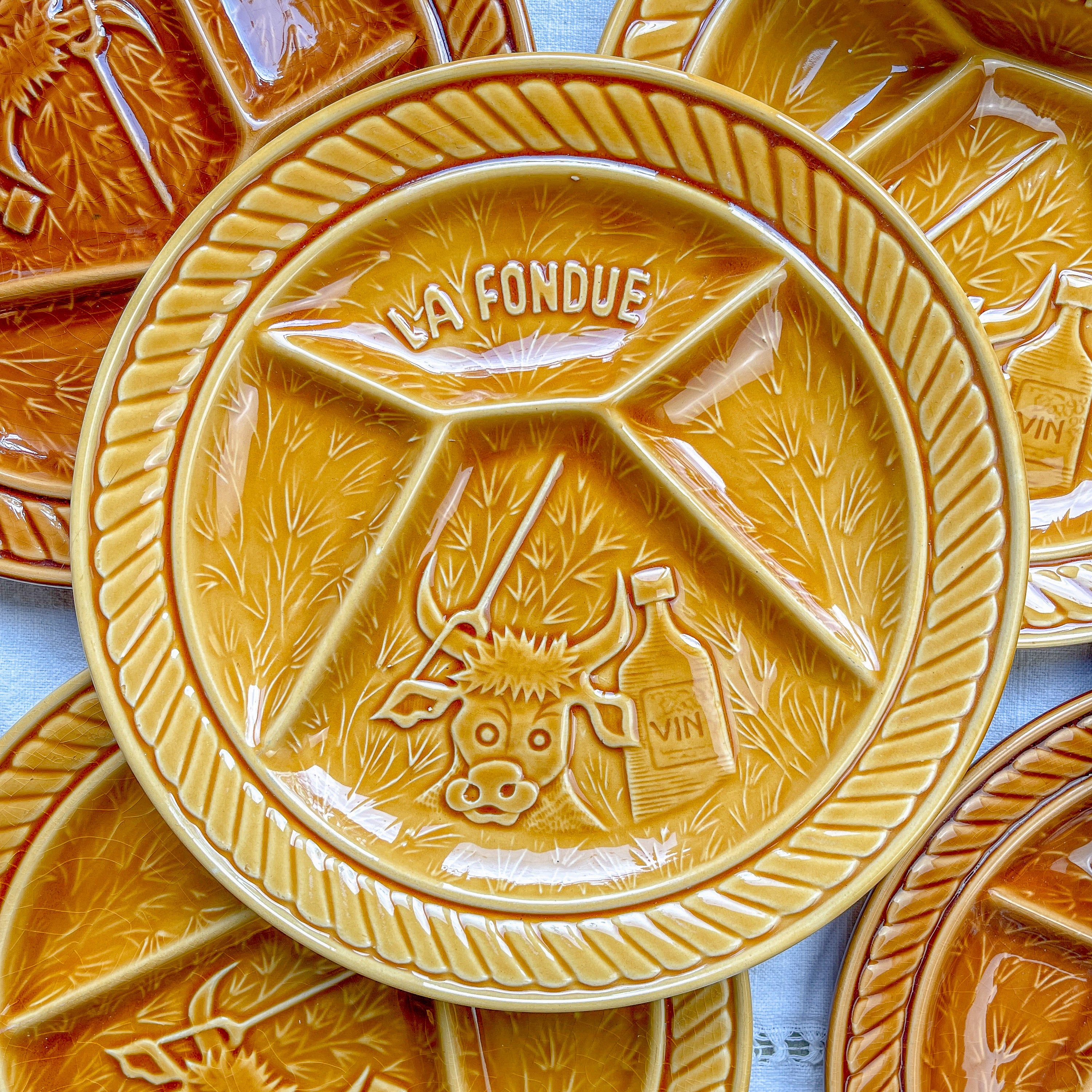 Assiette à fondue vintage Sarreguemines France 1970 – vendue à l’unité