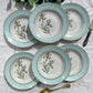 6 Assiettes creuses porcelaine vintage blanche verte Iris Moulin des Loups "Sargosse" 1950s
