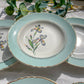 6 Assiettes creuses porcelaine vintage blanche verte Iris Moulin des Loups "Sargosse" 1950s