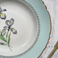 6 Assiettes creuses porcelaine vintage blanche verte Iris Moulin des Loups "Sargosse" 1950s