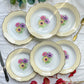 6 Assiettes creuses en porcelaine vintage motif fleuri blanche jaune doré L'Amandinoise "Coopélia" -Vaisselle vintage fleurie