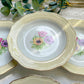6 Assiettes creuses en porcelaine vintage motif fleuri blanche jaune doré L'Amandinoise "Coopélia" -Vaisselle vintage fleurie