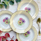 4 Assiettes creuses en porcelaine vintage motif fleuri blanche jaune doré L'Amandinoise "Coopélia"