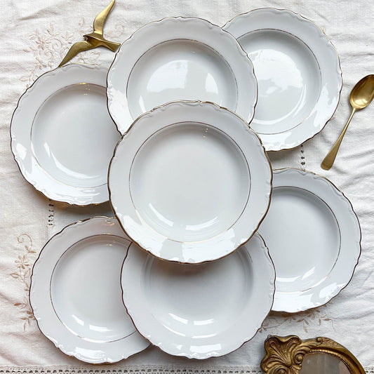 7 Assiettes creuses porcelaine blanche dorée Française Winterling BAVARIA