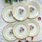 6 Assiettes plates en porcelaine vintage motif fleuri blanche jaune doré L'Amandinoise "Coopélia" -Vaisselle vintage fleurie