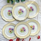 6 Assiettes plates en porcelaine vintage motif fleuri blanche jaune doré L'Amandinoise "Coopélia" -Vaisselle vintage fleurie