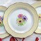 6 Assiettes plates en porcelaine vintage motif fleuri blanche jaune doré L'Amandinoise "Coopélia" -Vaisselle vintage fleurie