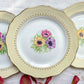 6 Assiettes plates en porcelaine vintage motif fleuri blanche jaune doré L'Amandinoise "Coopélia" -Vaisselle vintage fleurie