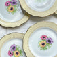 6 Assiettes plates en porcelaine vintage motif fleuri blanche jaune doré L'Amandinoise "Coopélia" -Vaisselle vintage fleurie